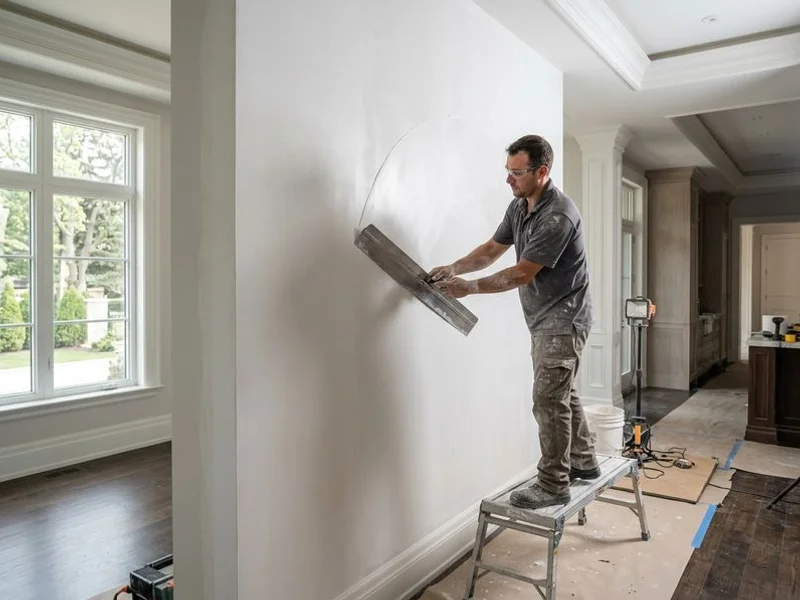 Level 5 skim coat being applied to entire wall surface in Toronto home renovation project